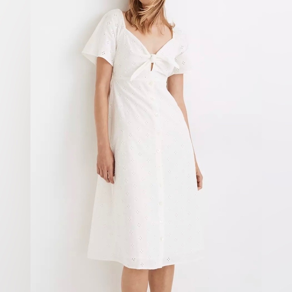 Madewell Eyelet Tie-Front Midi Dress - Picture 2 of 12